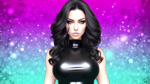 Stunning brunette in shiny black latex dress, erotic hypno trance gaze