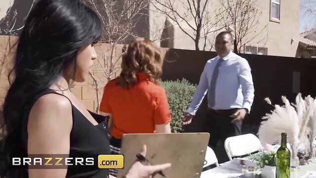 Ember Snow and LaSirena69 in lesbian Brazzers poolside tease