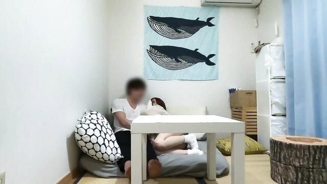 Amateur JAV POV cosplay girl with socks guides cock in pussy, upward tit lick HJ