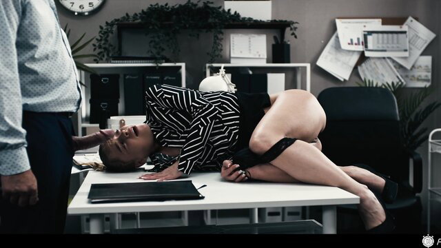 Alexa Flexy bent over office desk, ass up skirt in 4K
