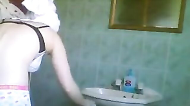 Sneaky cam catches hot flatmate's slim naked ass in bathroom