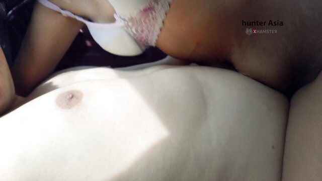 Asian MILF in white lace lingerie shows big ass and nipple closeup