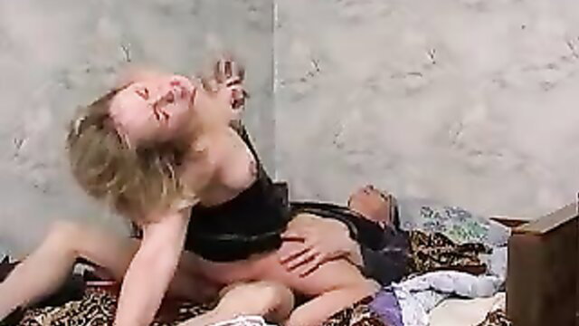 Naughty Russian blonde MILF cheats, rides hung stud bareback