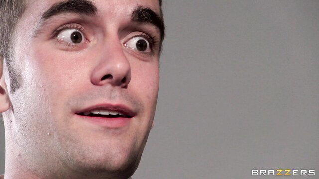 Logan Pierce wide-eyed in Brazzers schoolgirl scene with Audrey Bitoni