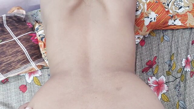 Hot Indian girl's bare back, big ass arched on bed