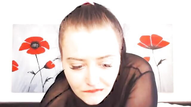 Curvy babe in sheer top with poppies, sensual closeup tease