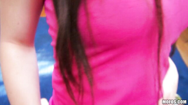 Lacy Channing in tight pink tank top showing huge tits closeup