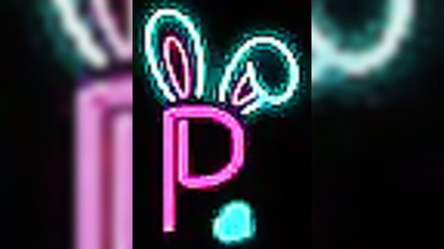 Neon pink bunny ears P logo glowing on black background