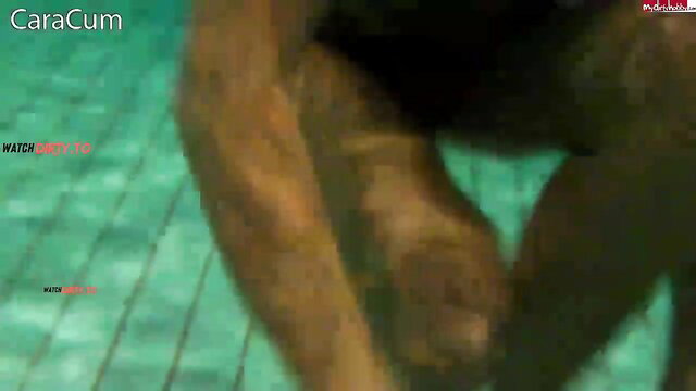 CaraCum closeup arm tattoo in pool dirty talk with Aische-Pervers