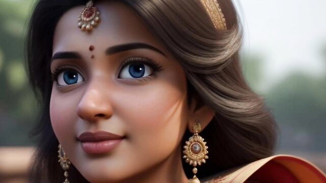 Stunning Desi Indian beauty in ornate saree with bindi and jewelry