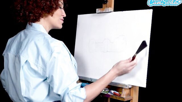 Ryan Keely as Bob Ross MILF painting topless big tits cosplay