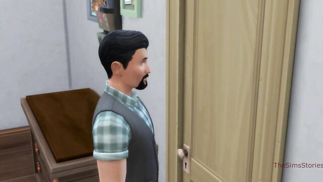 Stepdad in checkered shirt stands by bunk bed in taboo scene