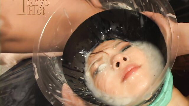 Japanese JAV actress face in bowl of cum, messy bukkake facial