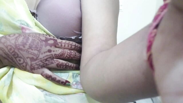 Desi DesiDIME's mehndi hands on massive tits in yellow saree blouse