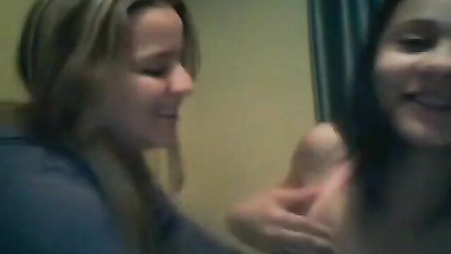 Blonde and Asian babes teasing tits in homemade lesbian play