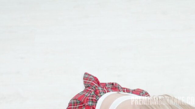 Vivian Lola topless in plaid miniskirt on Premium Bukkake debut