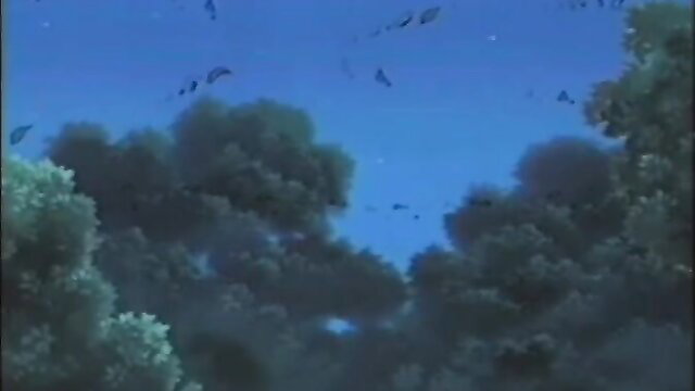 Busty babe surrounded by bandits outdoors at night under starry sky