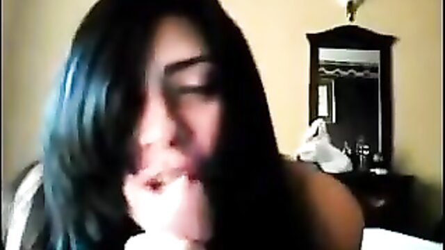 Indian cutie with long black hair gives intense closeup blowjob