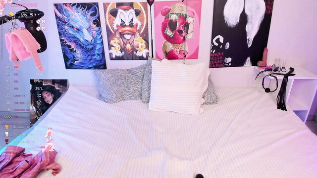 Rina Young strips and teases on bed in webcam room, Stripchat 2012