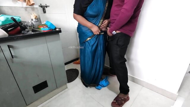 Hot MILF Nikithadesi drains landlord's cock in kitchen