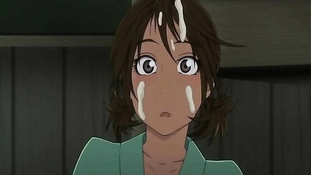 Bound hentai babe with cum on face after mouth-filling blowjob