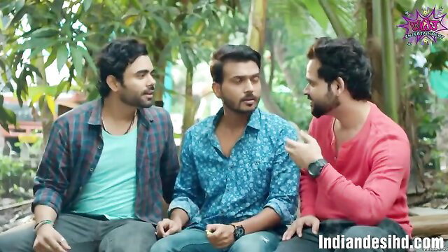 Three hot Indian guys chatting in wild MILF party thumbnail