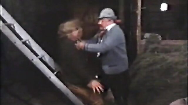 German man grabs blonde teen on ladder in barn barn sex scene