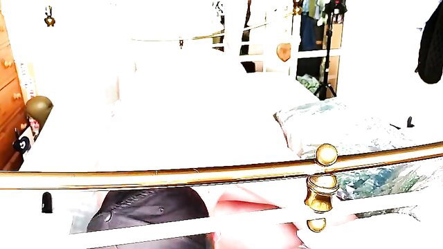 Kinky amateurs sloppy handjob blowjob on brass bed