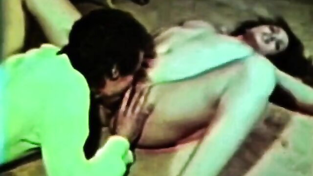 Classic busty babe hairy pussy eaten by guy closeup