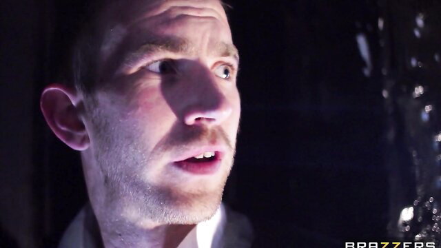 Danny D shocked face in dark wet scene, Brazzers Madison Ivy ballet fuck