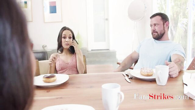 Freya Von Doom Latina stepmom at breakfast table with stepdad