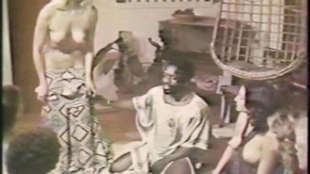 Curvy retro French teens topless with black stud sharing thick cock