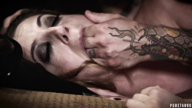 Jill Kassidy choked by tattooed hand in hardcore scene