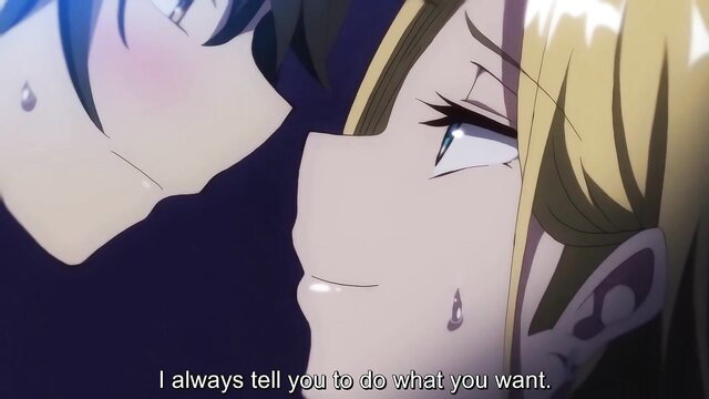 Blushing anime girls with tears in close-up emotional JAV harem kiss