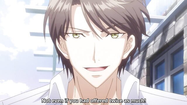 Handsome athletic businessman smirks in white shirt, anime hentai style