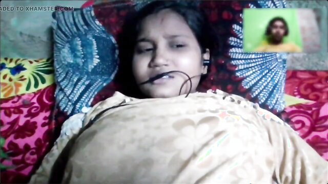 Pregnant Indian woman on video call with man, big tits visible