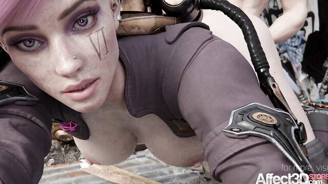 POV pink-haired Li LOL teases with huge tits and juicy pussy closeup