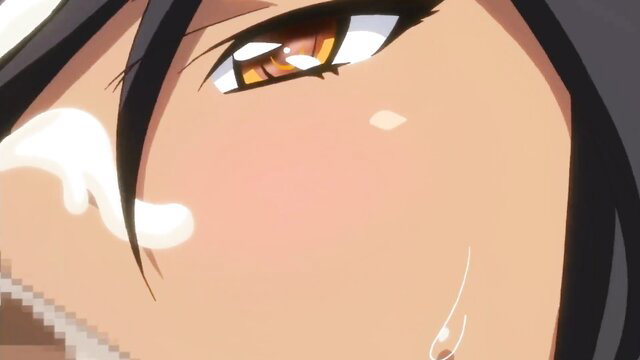 Closeup of sexy elf girl's blushing face with golden eyes and black hair