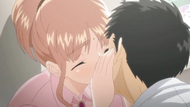 Anime curvy MILF with huge tits kisses tutor passionately