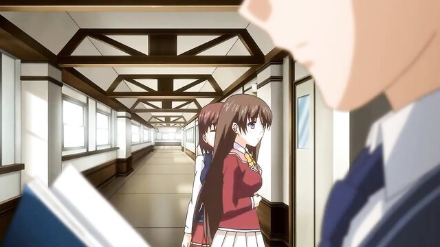 Two naughty Japanese schoolgirls in uniforms looking back seductively