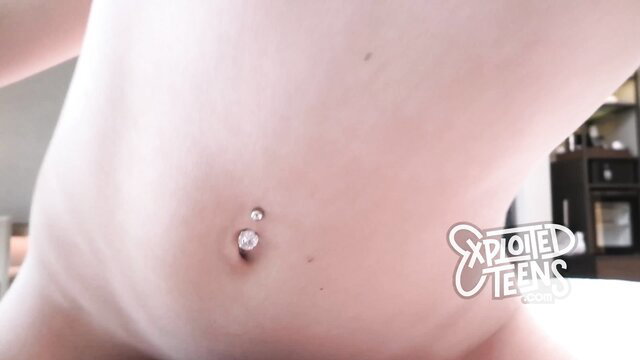Teen babe's belly piercing navel closeup, juicy pussy tease