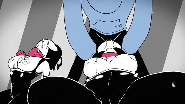 Cartoon Mime in hot threesome with cash, big tits and asses exposed