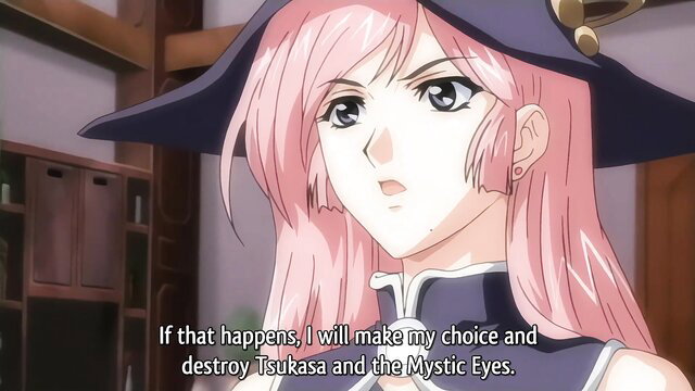 Pink-haired anime witch girl in hat vows revenge in magical classroom scene