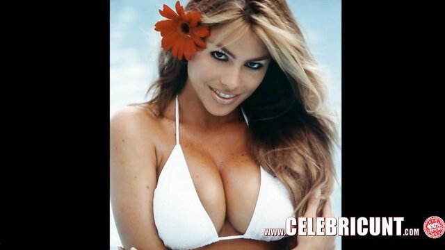 Sofia Vergara in white bikini, big perfect tits, sizzling Latina celeb