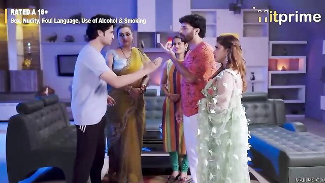Indian Maa Beti Damad threesome in sarees, adult web series