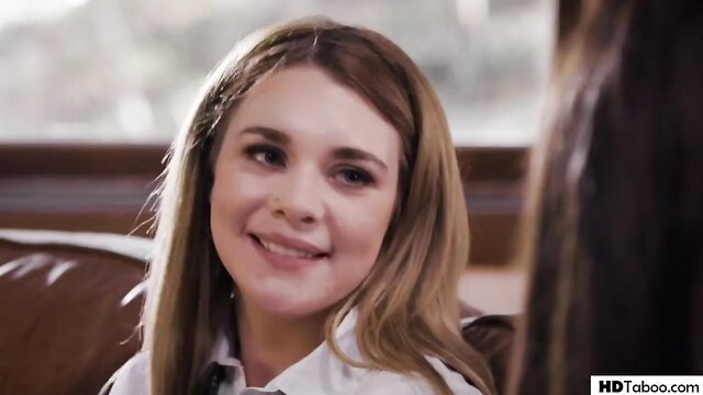 Jane Wilde smiles at Gabbie Carter in PureTaboo lesbian scene