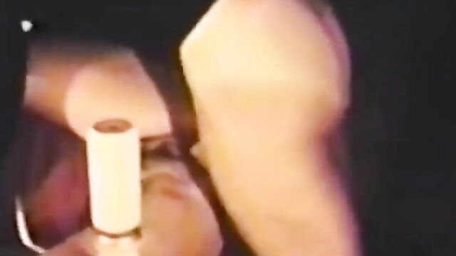 Vintage porn babe with huge ass takes white dildo anal closeup