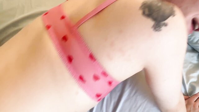 Amy Quinn in pink heart lingerie, tattooed sideboob tease