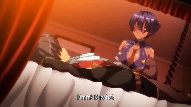 Busty purple-haired princess Kuzuha straddles man in bed, JAV hypnosis hentai