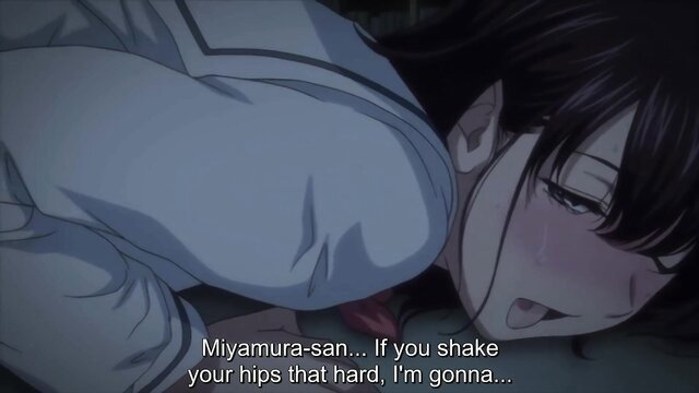 Hentai schoolgirl Miyamura-san lusty under desk blowjob, shaking hips